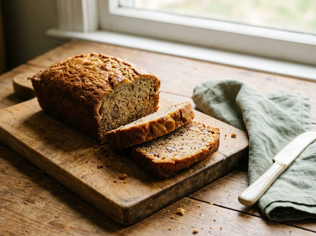Sliced banana bread loaf